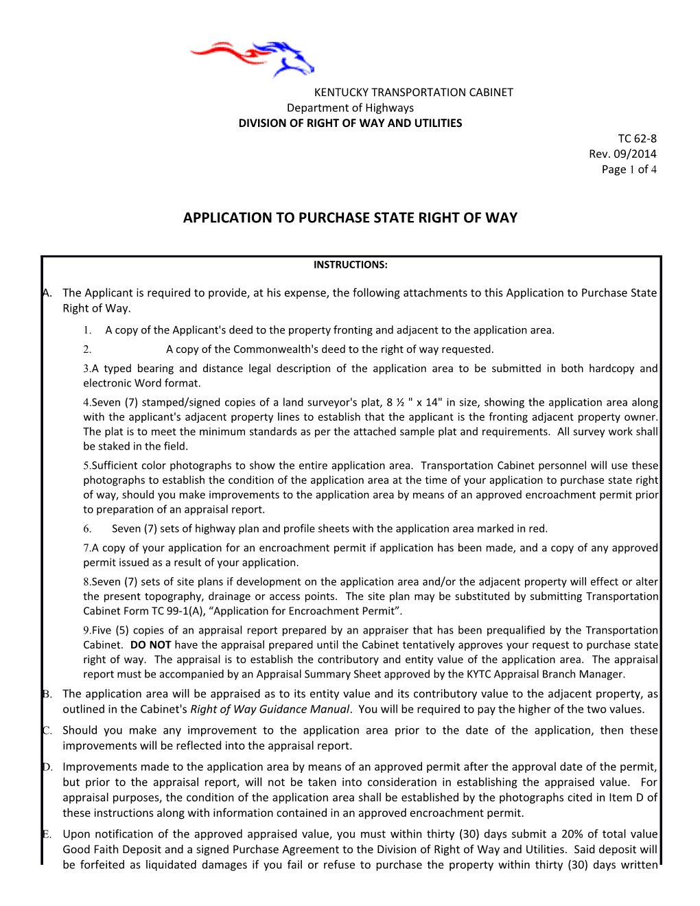 Application to Purchase State Right of Way