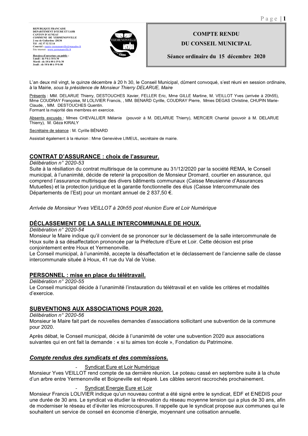 Compte-Rendu Du Conseil Municipal Du Mardi 24 Octobre 2006