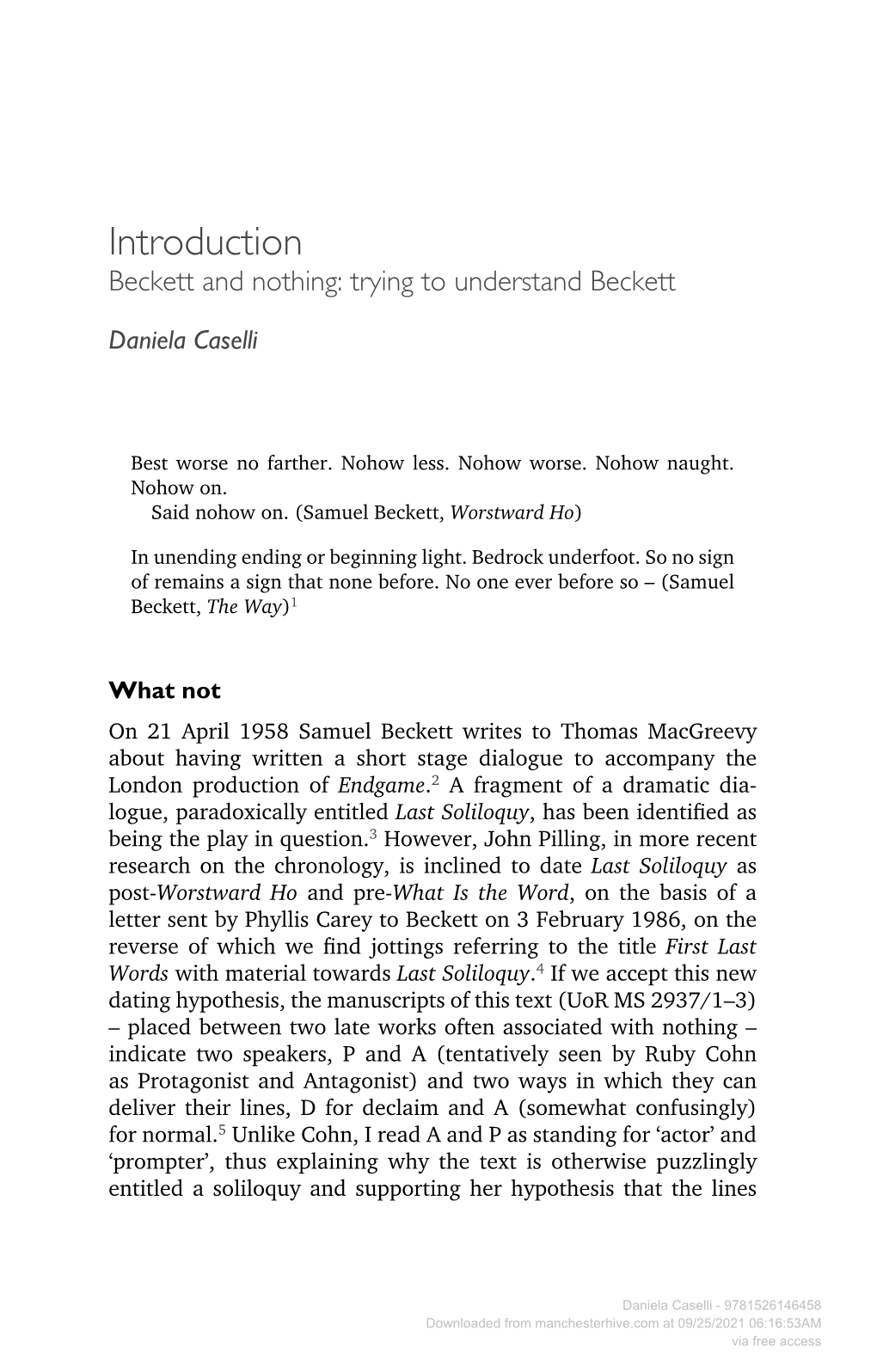 Beckett and Nothing: Trying to Understand Beckett