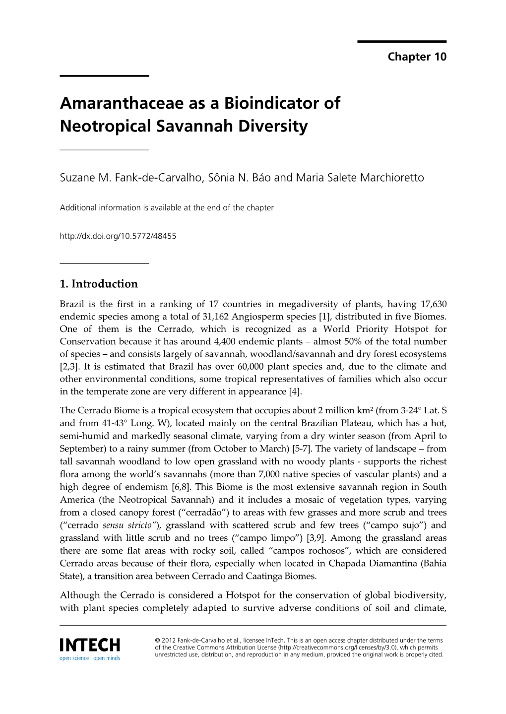 Amaranthaceae As a Bioindicator of Neotropical Savannah Diversity