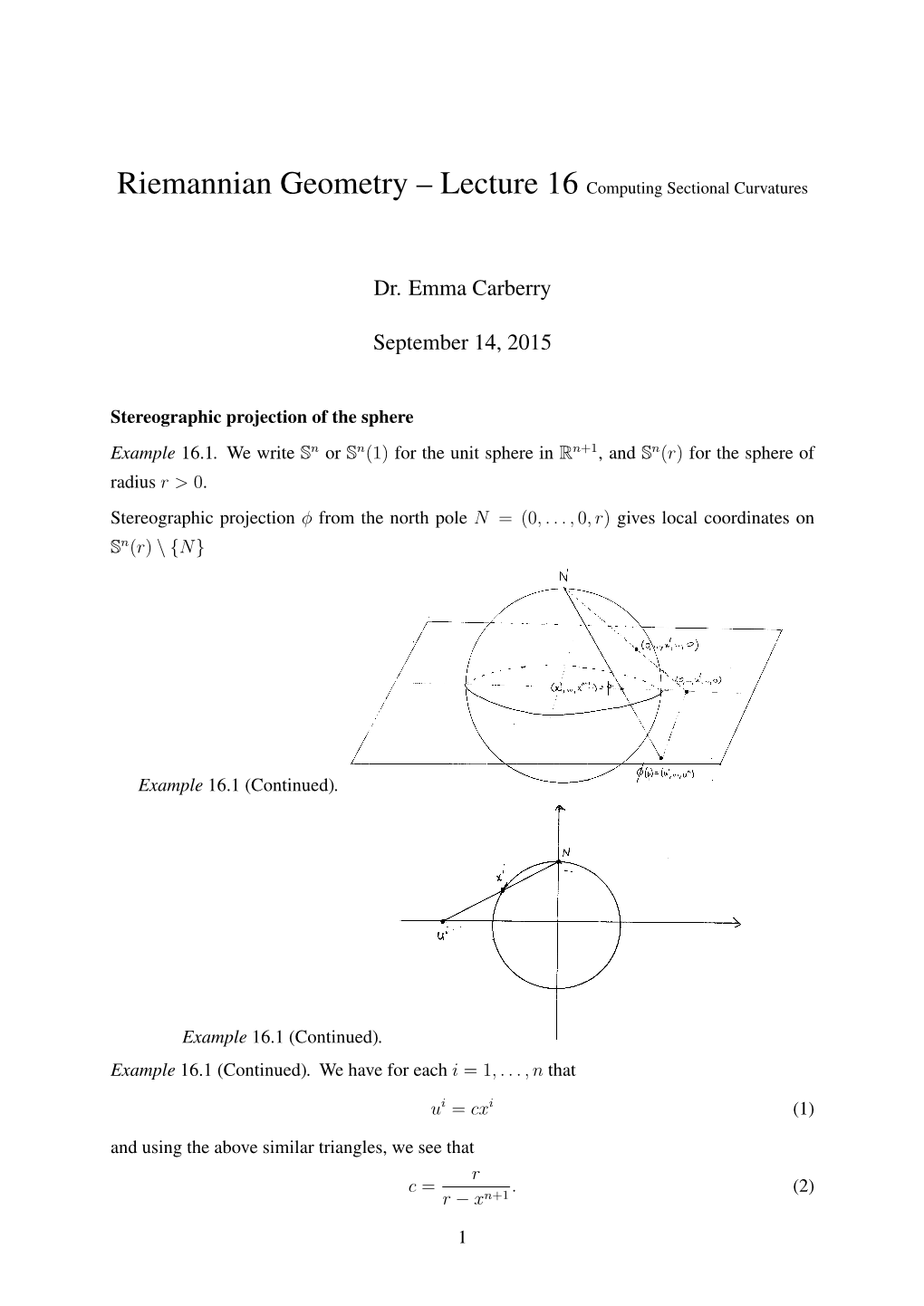 Riemannian Geometry – Lecture 16 Computing Sectional Curvatures