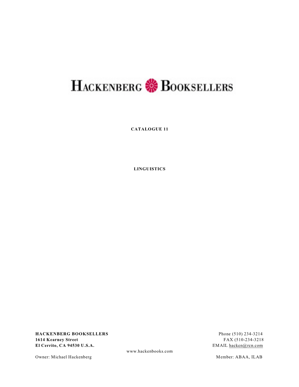 Catalogue 11 Linguistics Hackenberg Booksellers