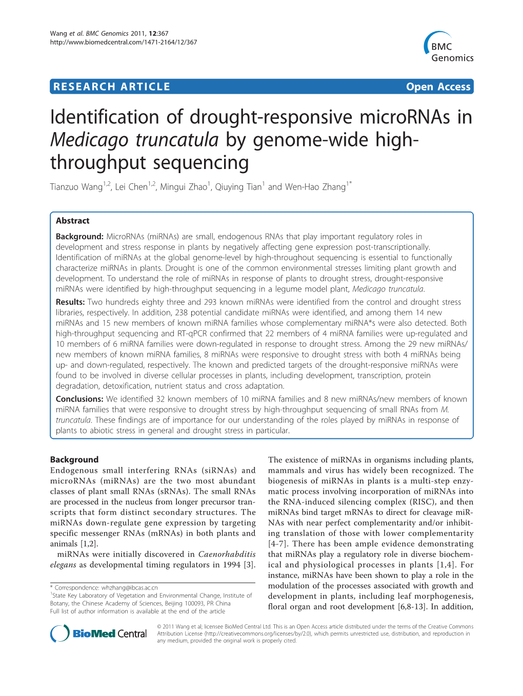 Identification of Drought-Responsive Micrornas in Medicago Truncatula