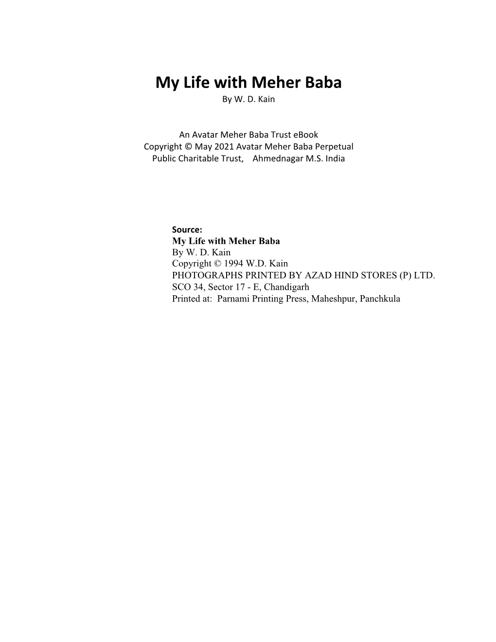 My Life with Meher Baba by W