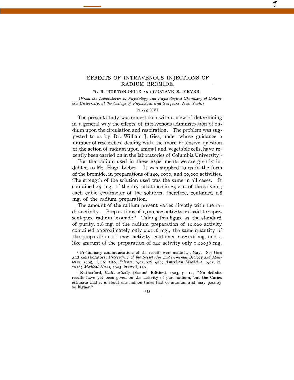 Effects of Intravenous Injections of Radium Bromide. by R