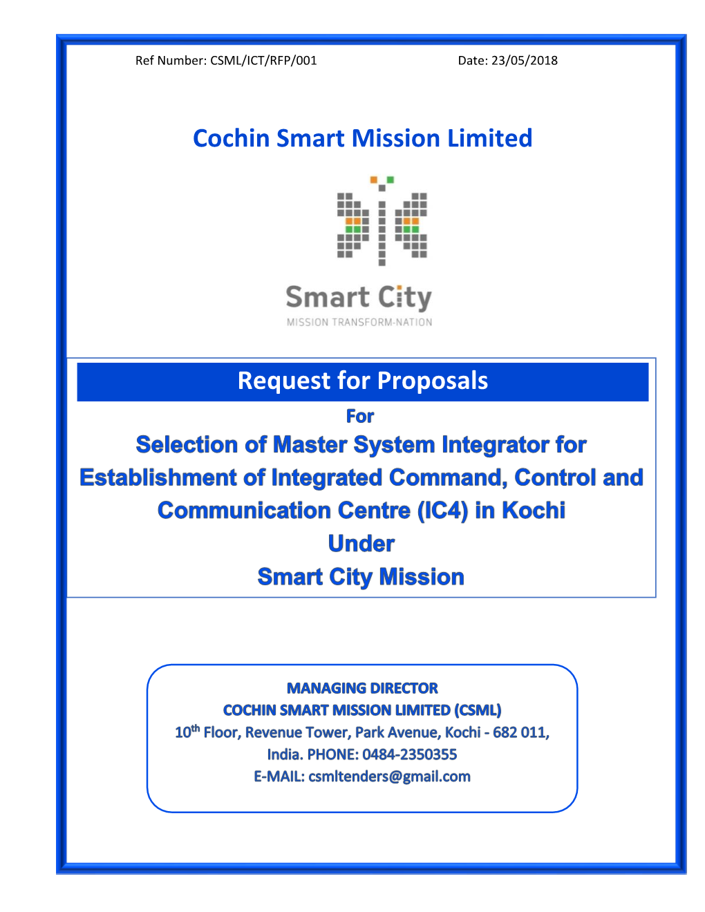 Cochin Smart Mission Limited Request for Proposals