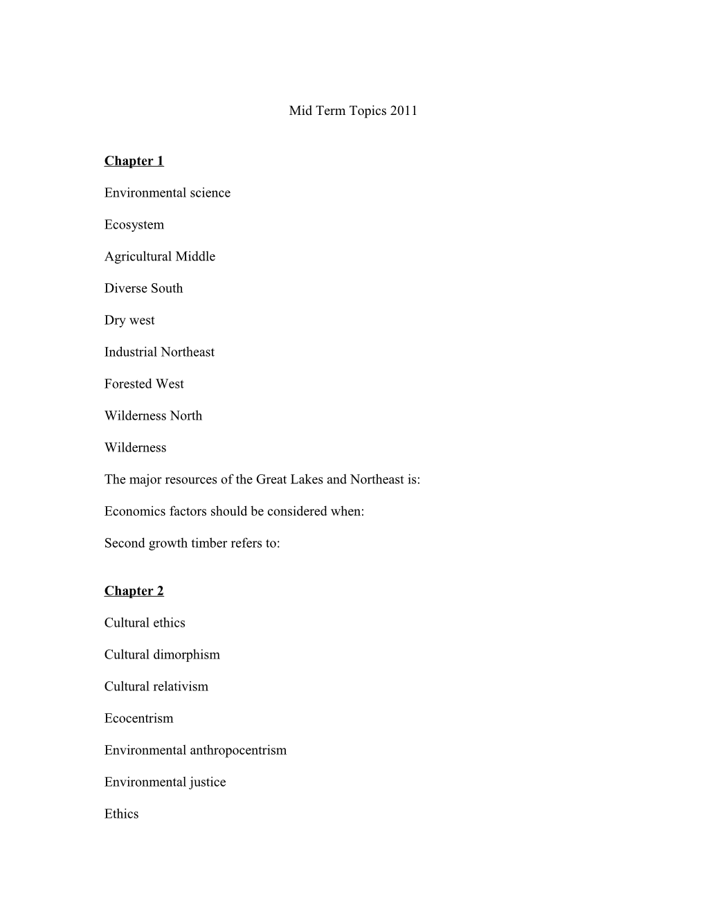 Mid Term Topics 2011