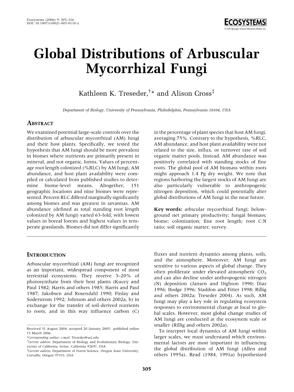 Global Distributions of Arbuscular Mycorrhizal Fungi