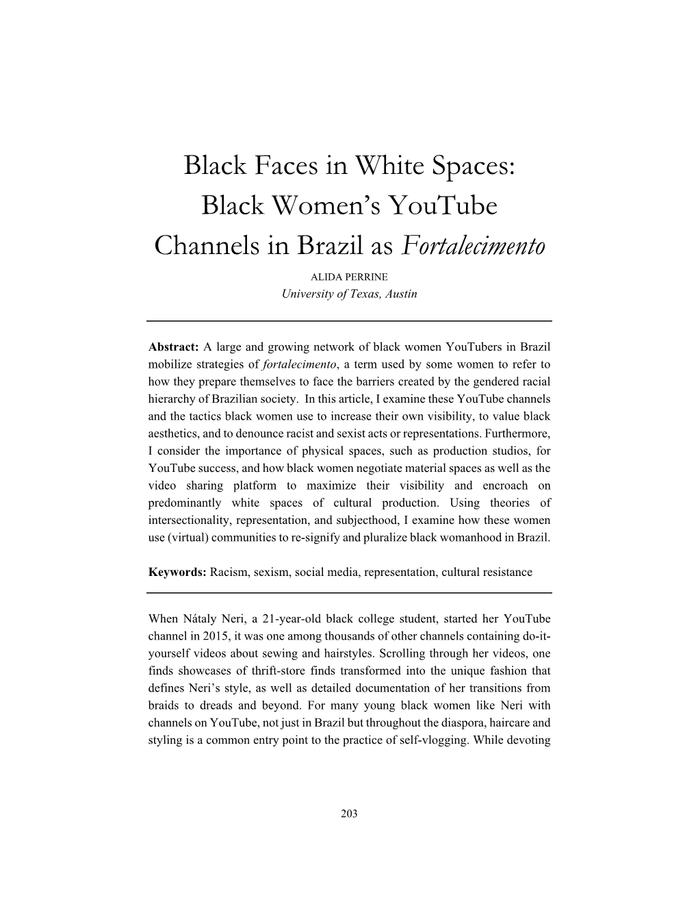 Black Women's Youtube Channels in Brazil As Fortalecimento