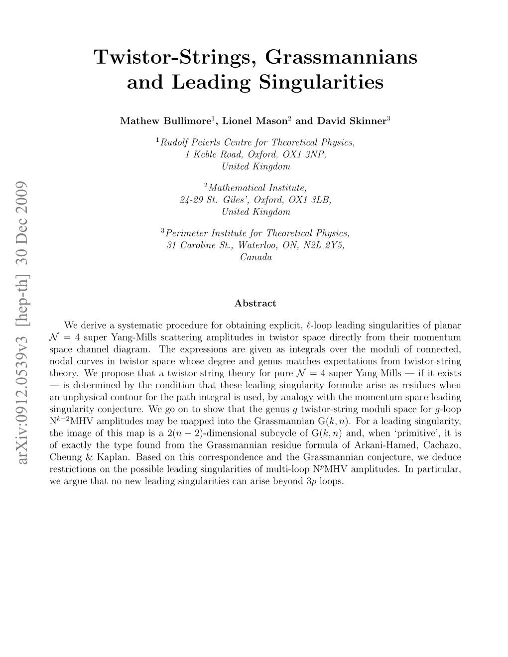 Twistor-Strings, Grassmannians and Leading Singularities