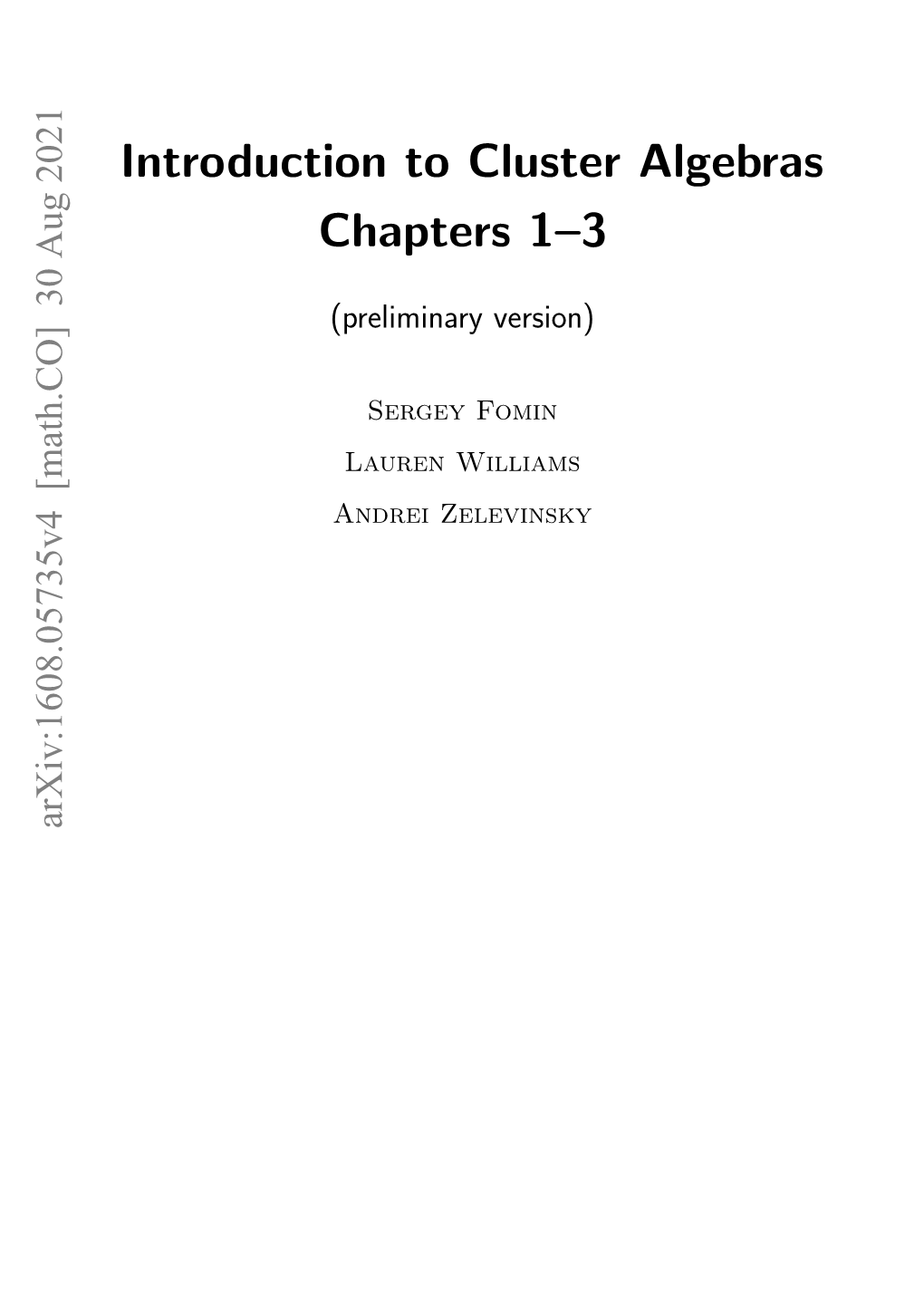 Introduction to Cluster Algebras. Chapters