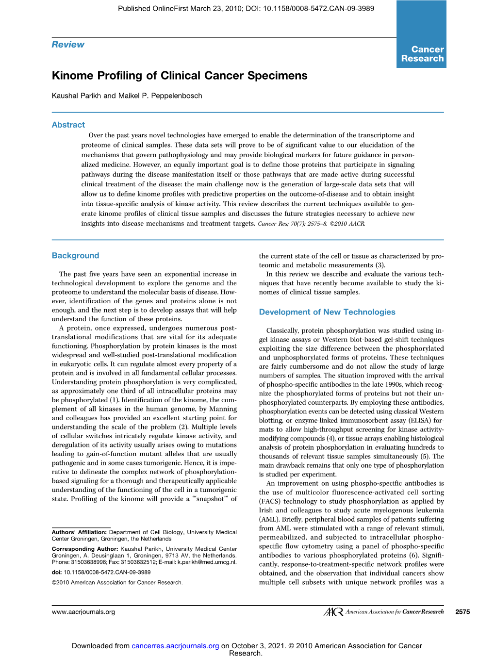 Kinome Profiling of Clinical Cancer Specimens