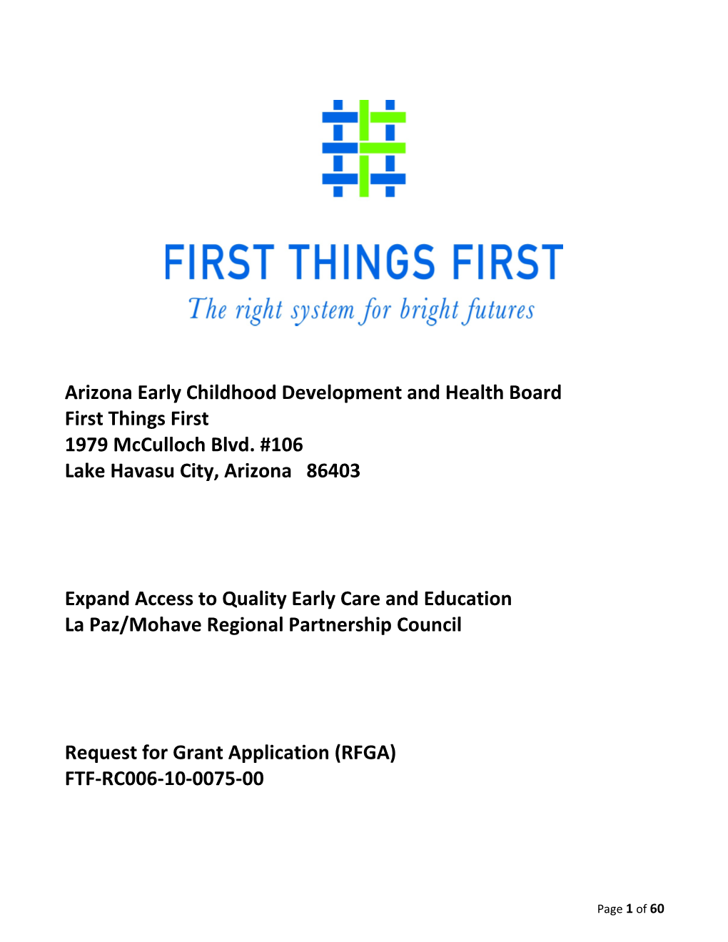 La Paz Mohave - RFGA - Expand Access to Quality Early Care and Education