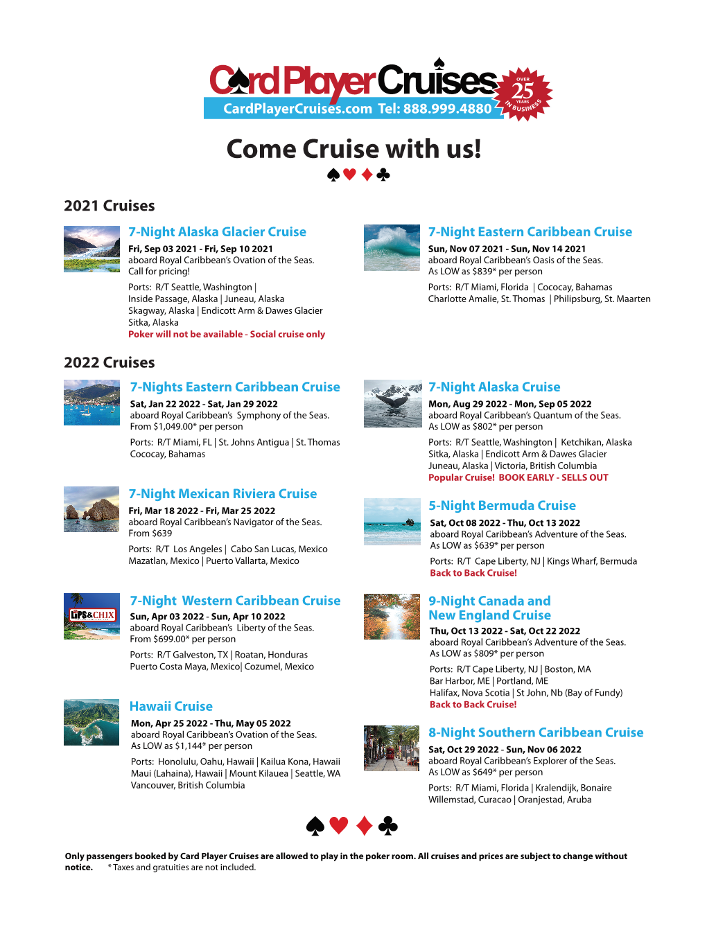 Upcoming Cruises in PDF Format