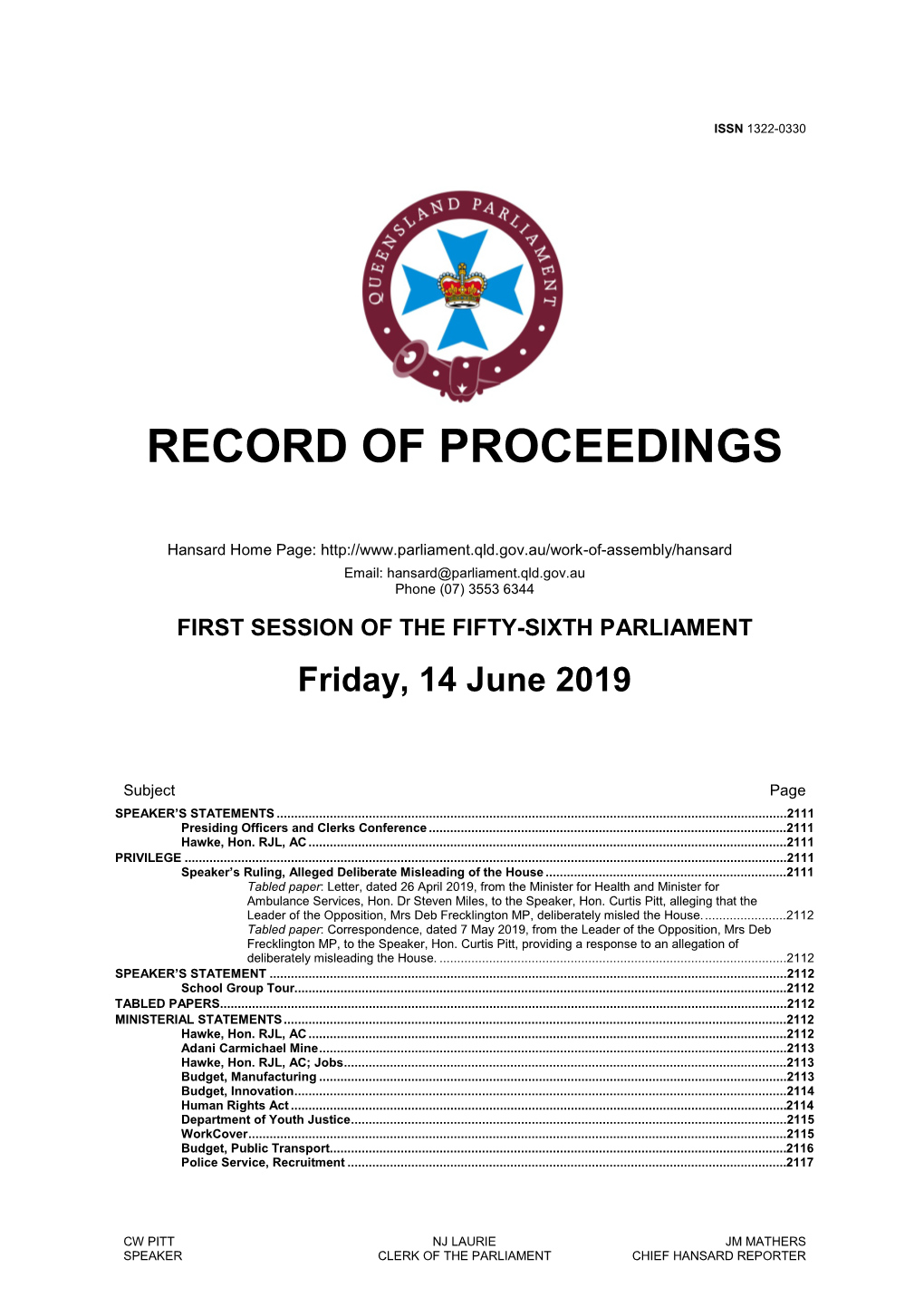 Record of Proceedings