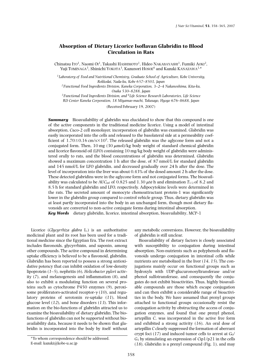 Absorption of Dietary Licorice Isoflavan Glabridin to Blood Circulation in Rats