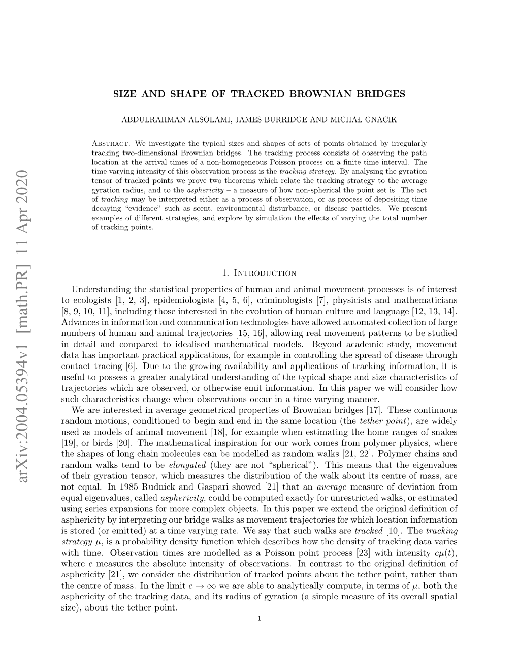 Arxiv:2004.05394V1 [Math.PR] 11 Apr 2020 Not Equal