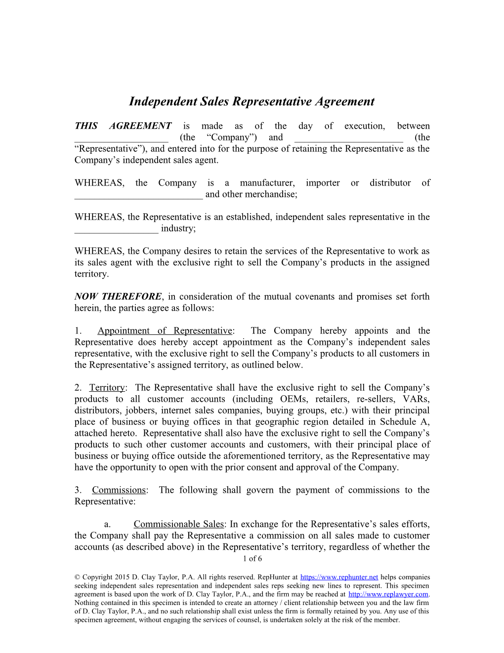 Independent Sales Representative Agreement