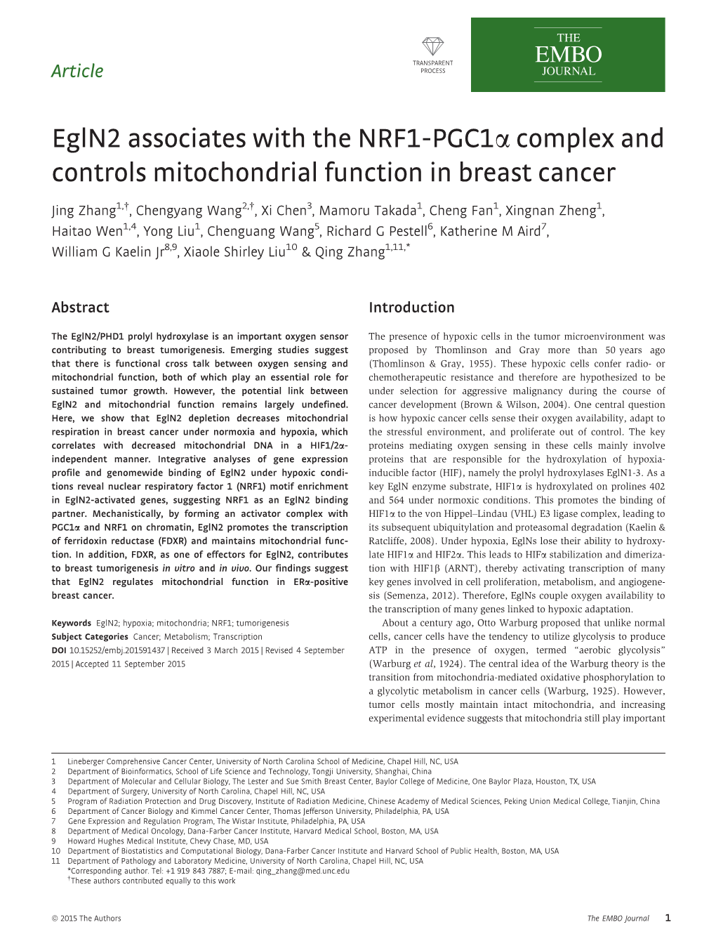 Egln2 Associates with the NRF1PGC1 Complex and Controls