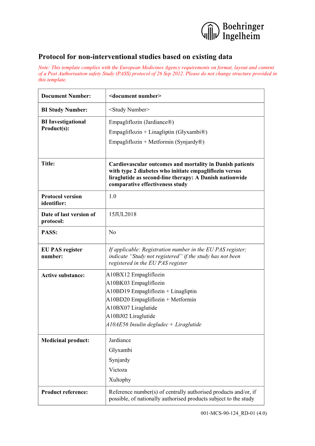 Protocol for Non-Interventional Studies Based on Existing Data