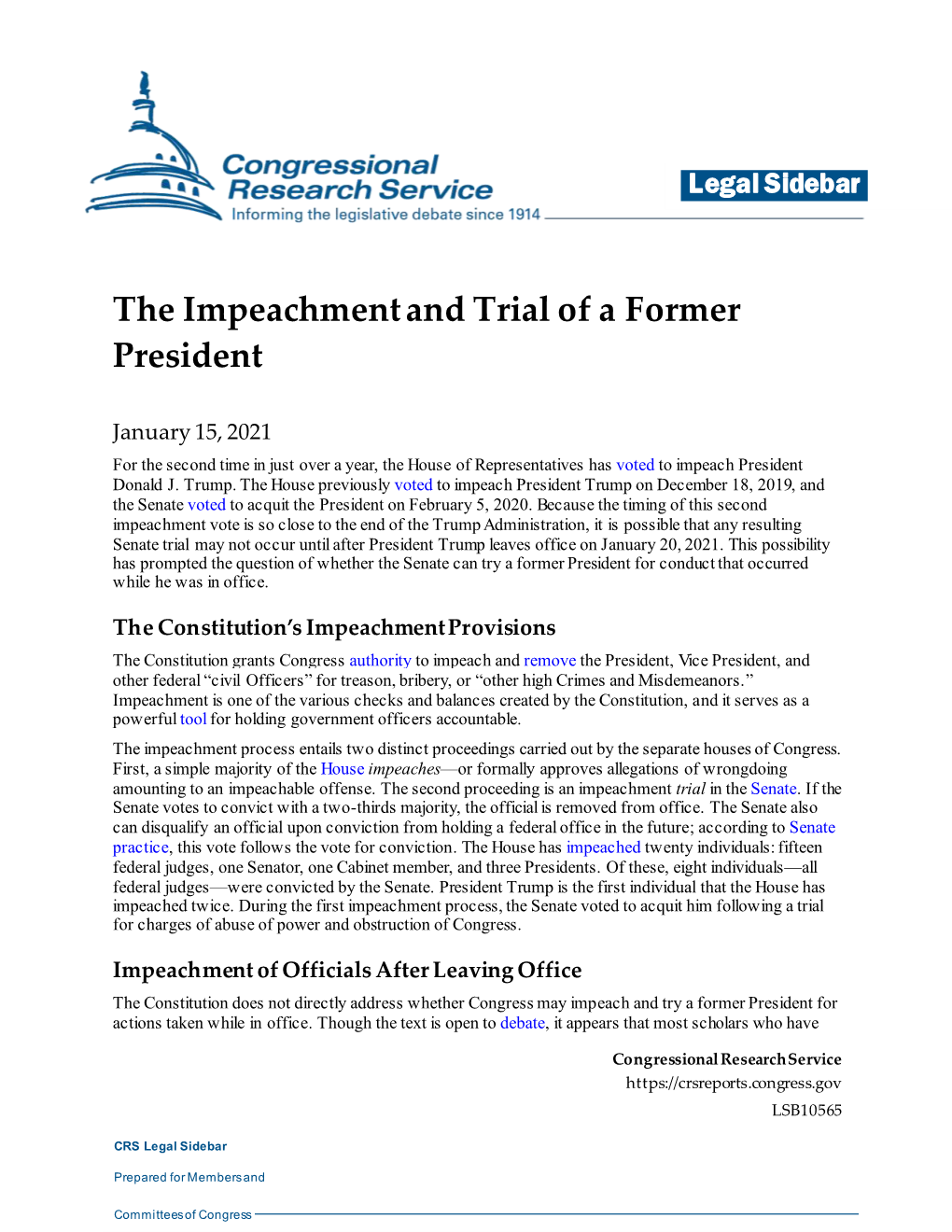 The Impeachment and Trial of a Former President