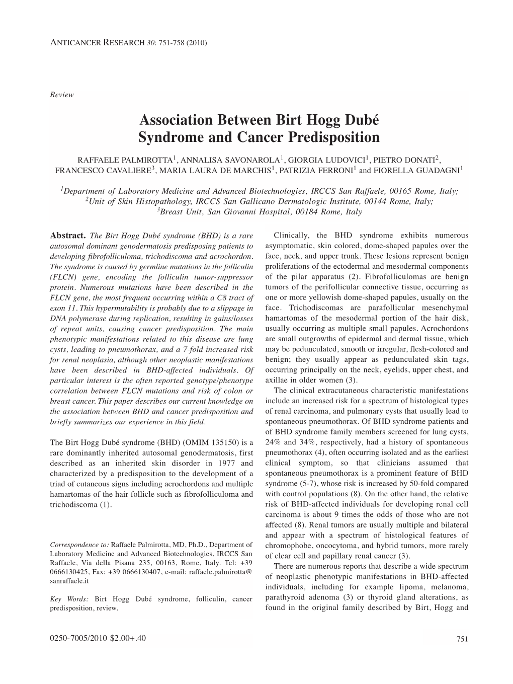 Association Between Birt Hogg Dubé Syndrome and Cancer Predisposition