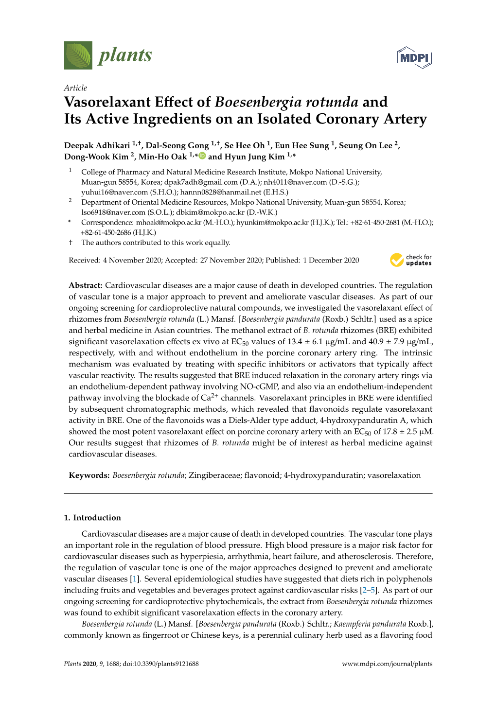 Vasorelaxant Effect of Boesenbergia Rotunda and Its Active Ingredients