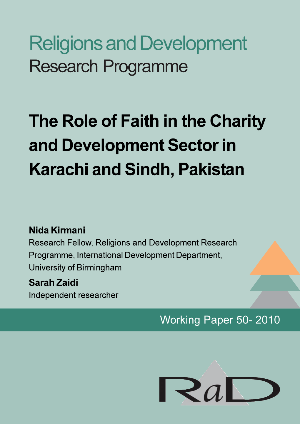 The Role of Faith in the Charity and Development Sector in Karachi and Sindh, Pakistan