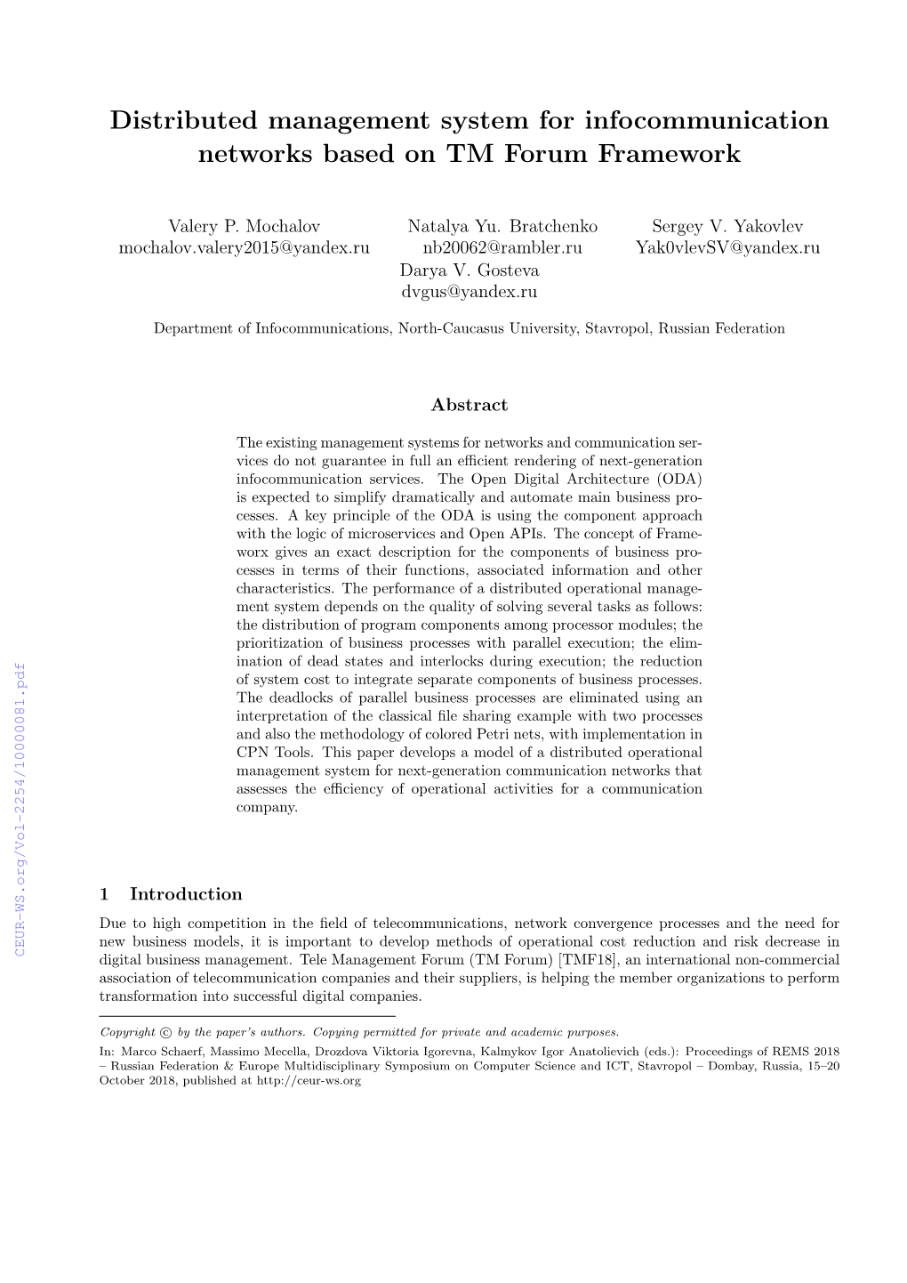 Distributed Management System for Infocommunication Networks Based on TM Forum Framework