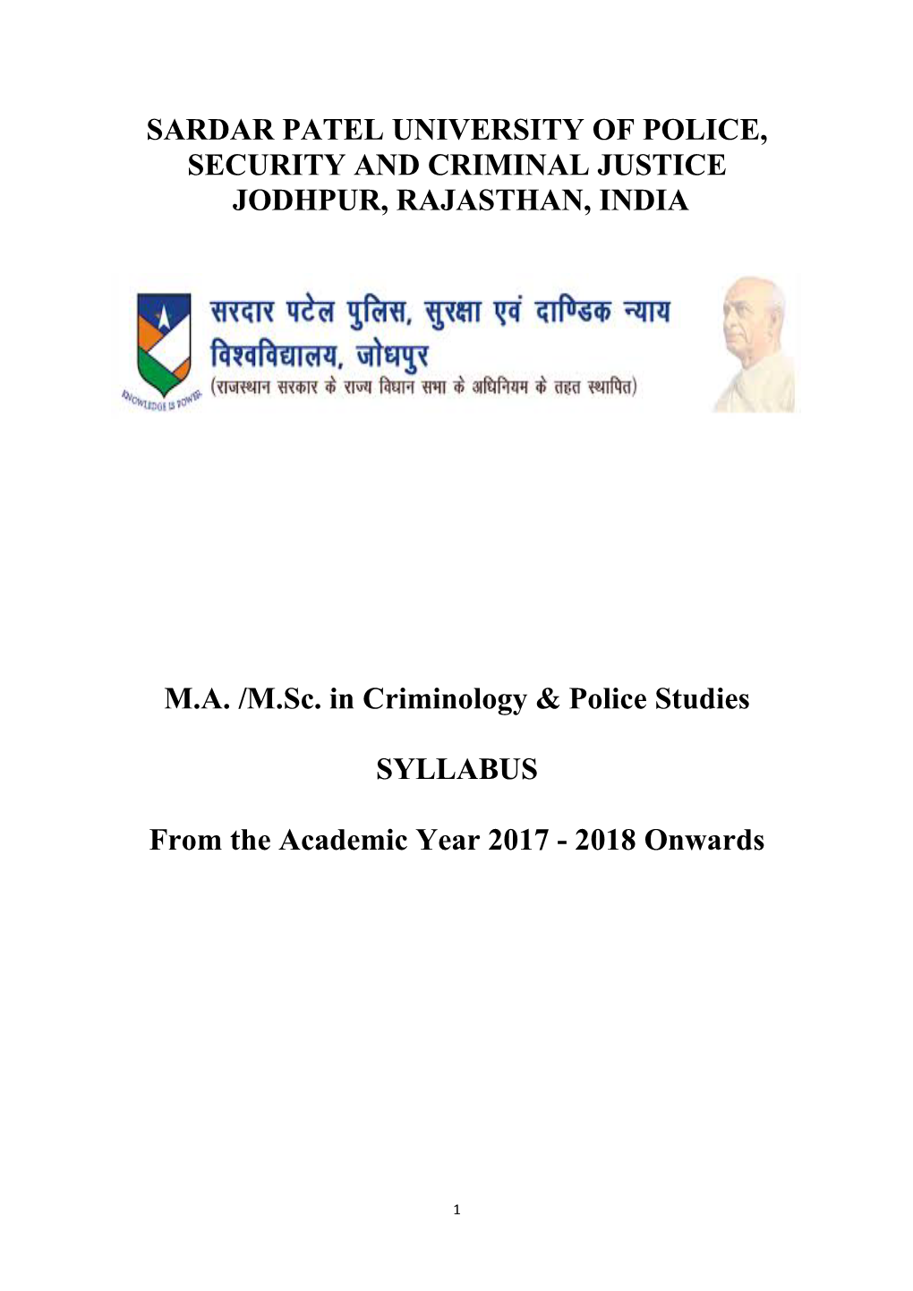M.A. /M.Sc. in Criminology & Police Studies Syllabus