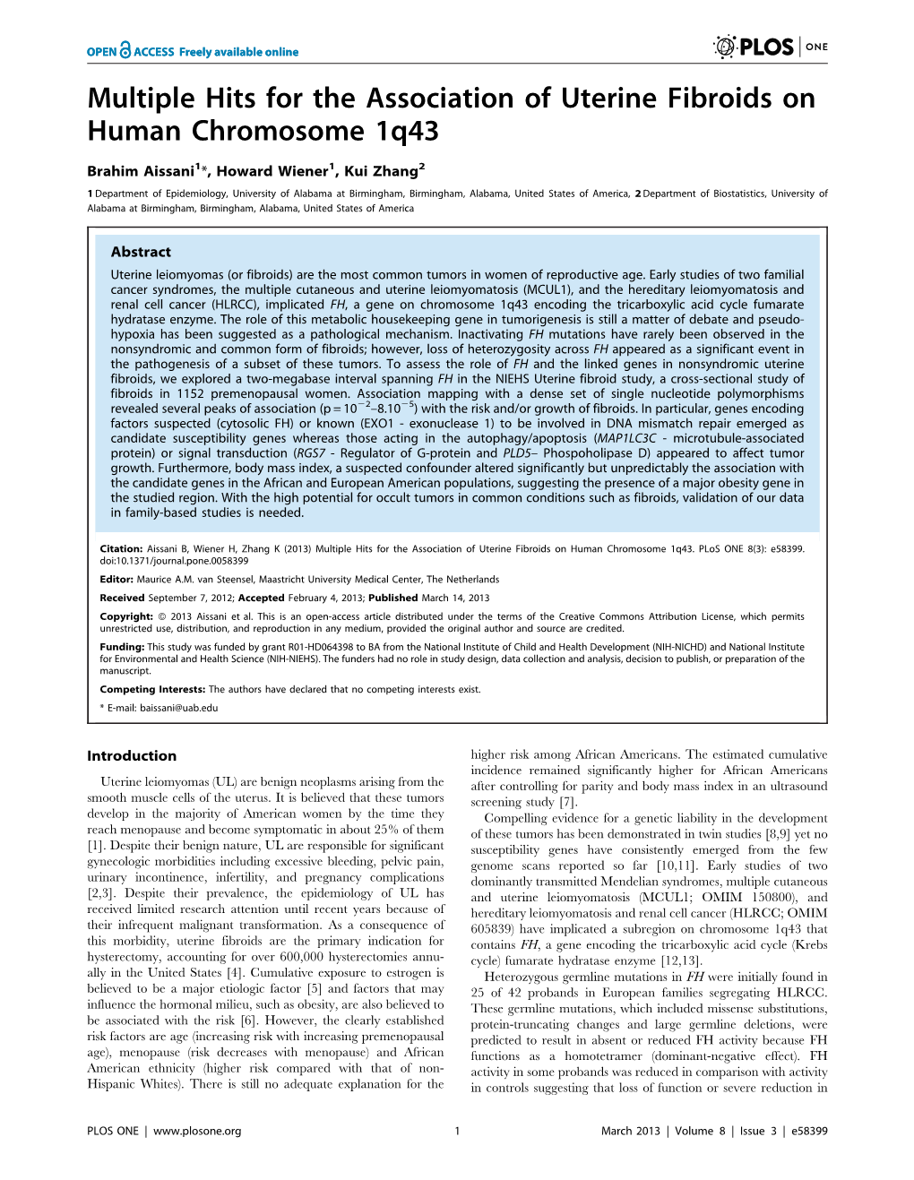 Multiple Hits for the Association of Uterine Fibroids on Human Chromosome 1Q43