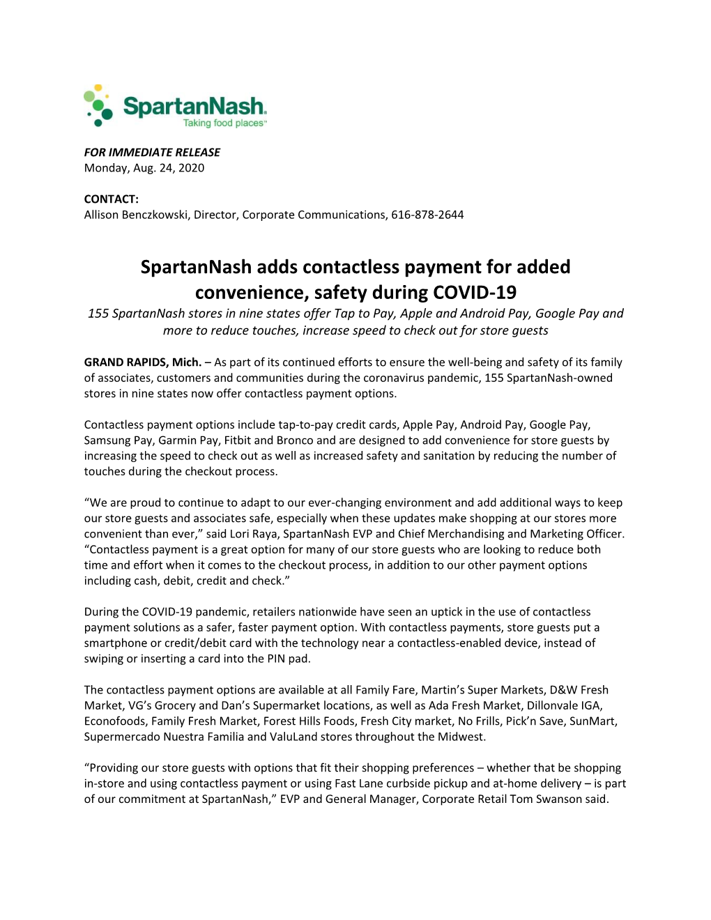 Spartannash Adds Contactless Payment for Added Convenience
