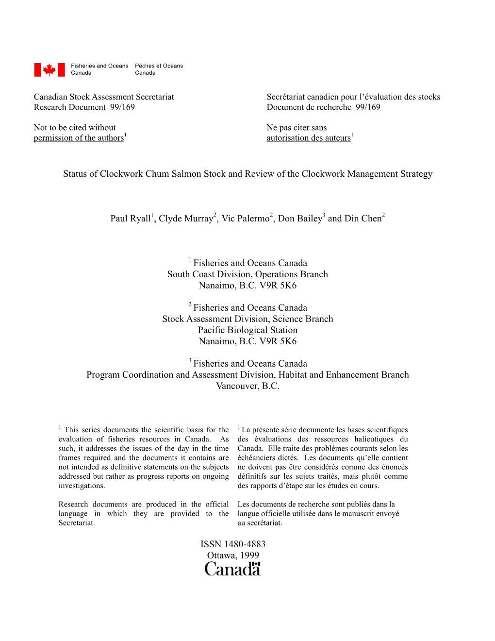Status of Clockwork Chum Salmon Stock and Review of the Clockwork Management Strategy