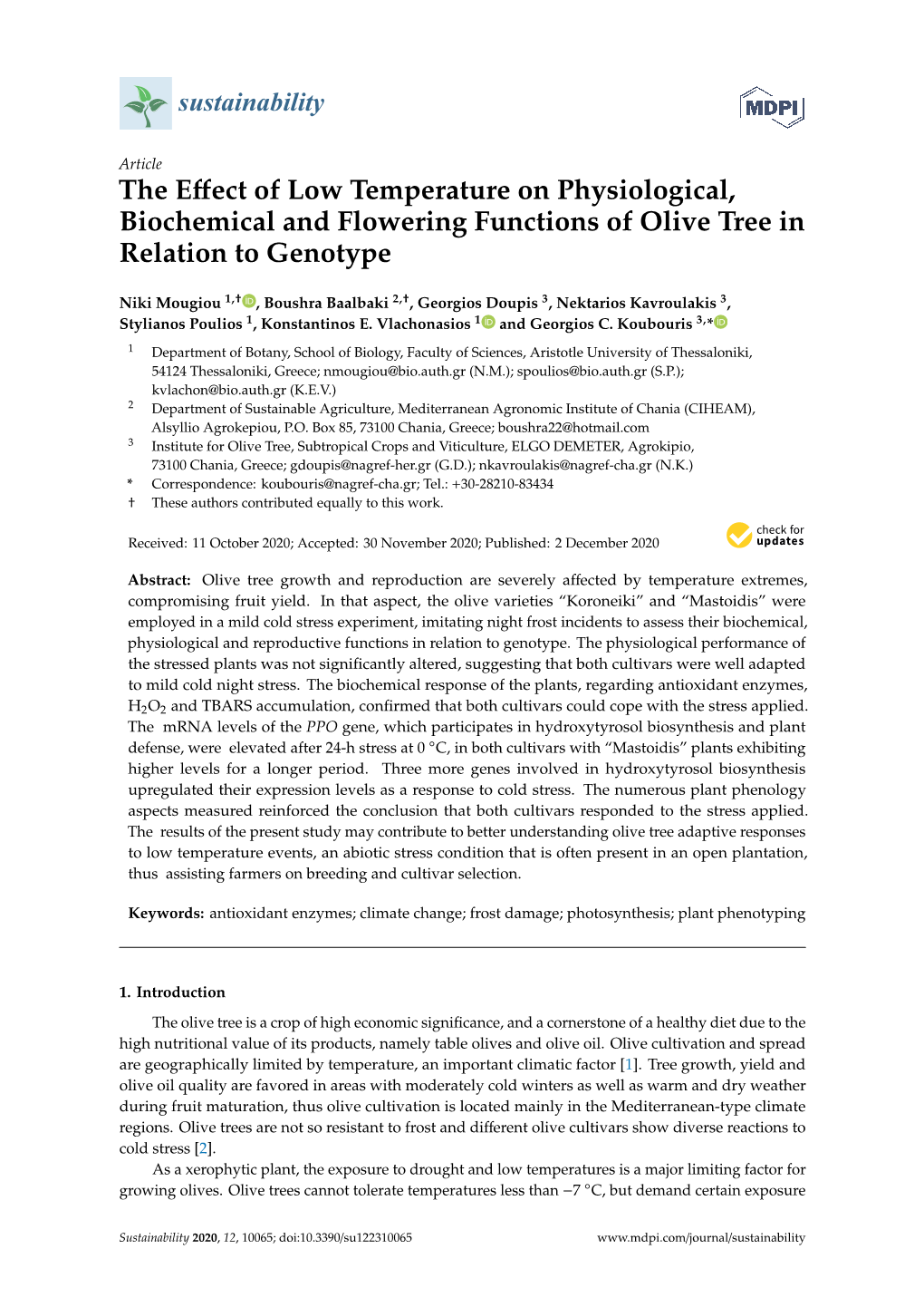 The Effect of Low Temperature on Physiological, Biochemical And