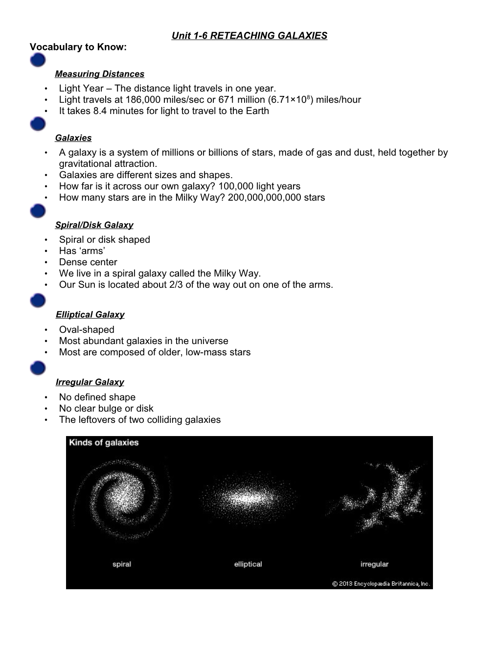 Unit 1-6 RETEACHING GALAXIES