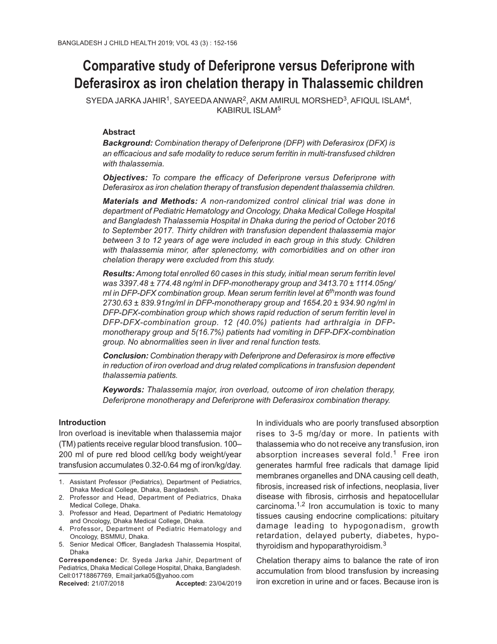 Comparative Study of Deferiprone Versus Deferiprone with Deferasirox