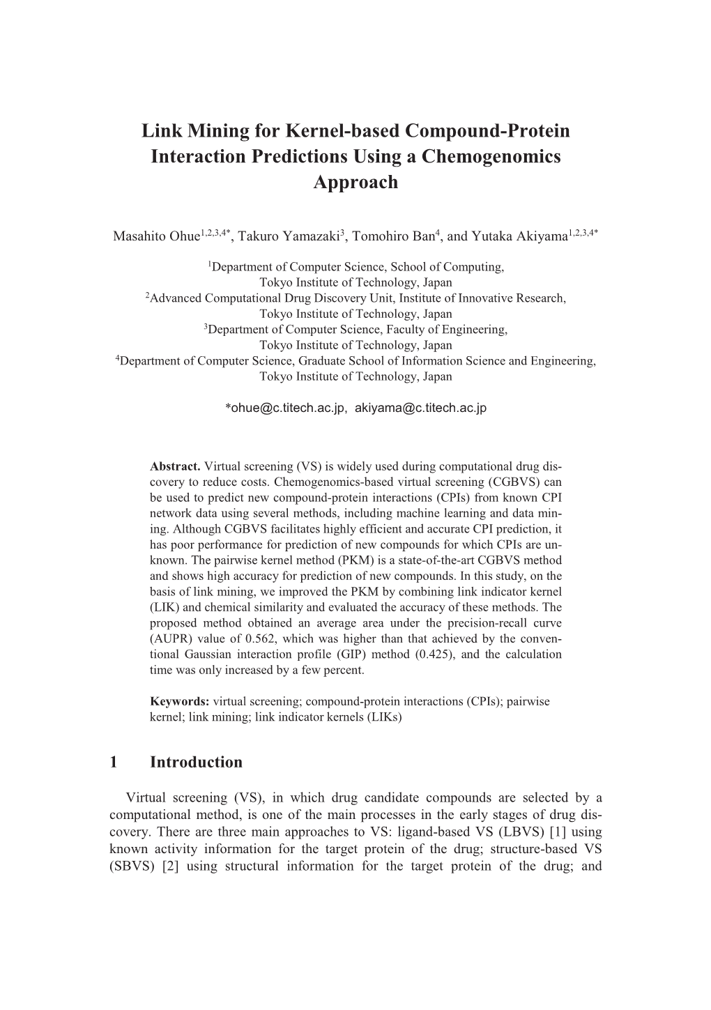 Link Mining for Kernel-Based Compound-Protein Interaction Predictions Using a Chemogenomics Approach