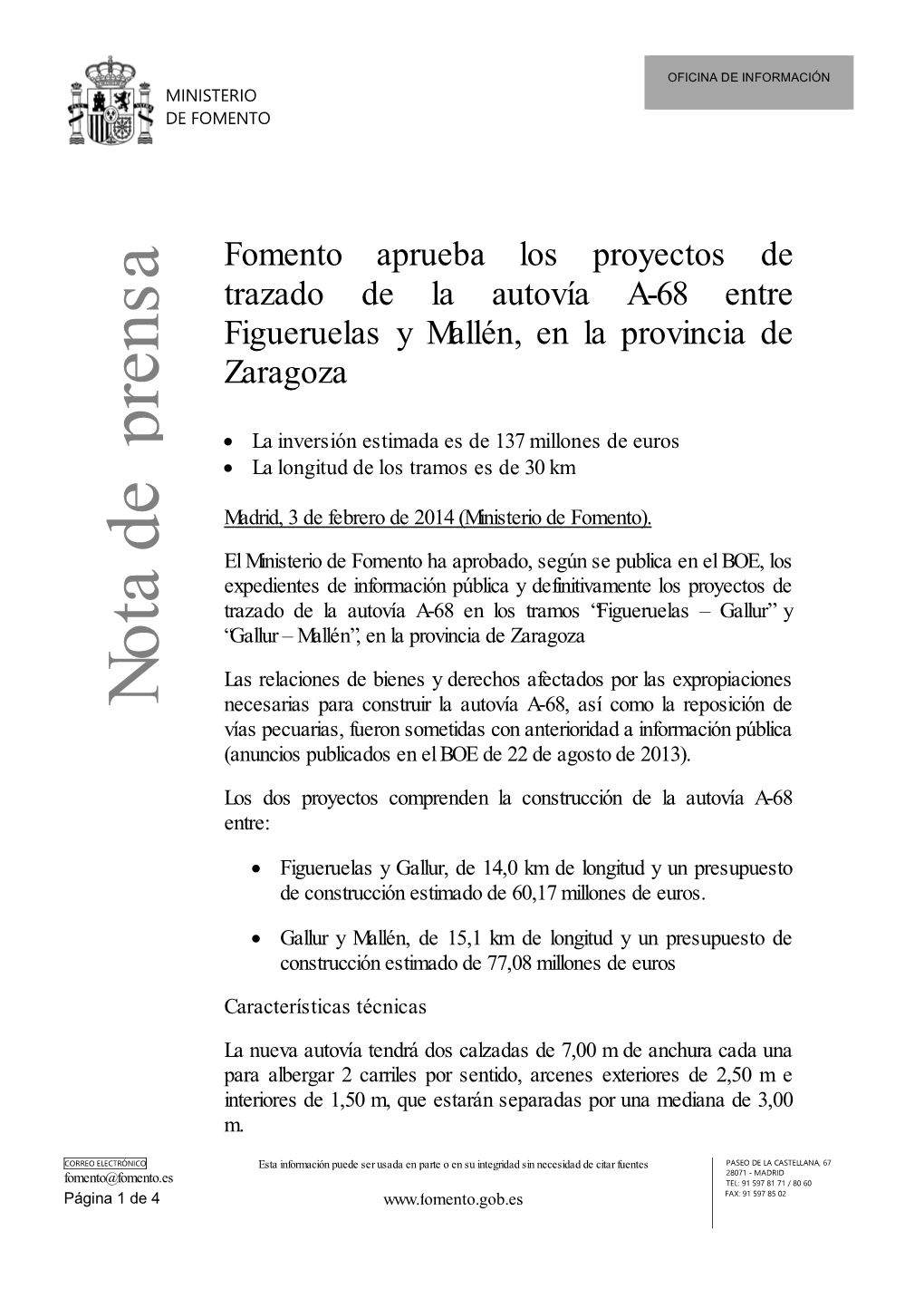 Fomento Aprueba Los Proyectos De Trazado De La Autovía A-68 Entre Figueruelas Y Mallén, En La Provincia De Zaragoza