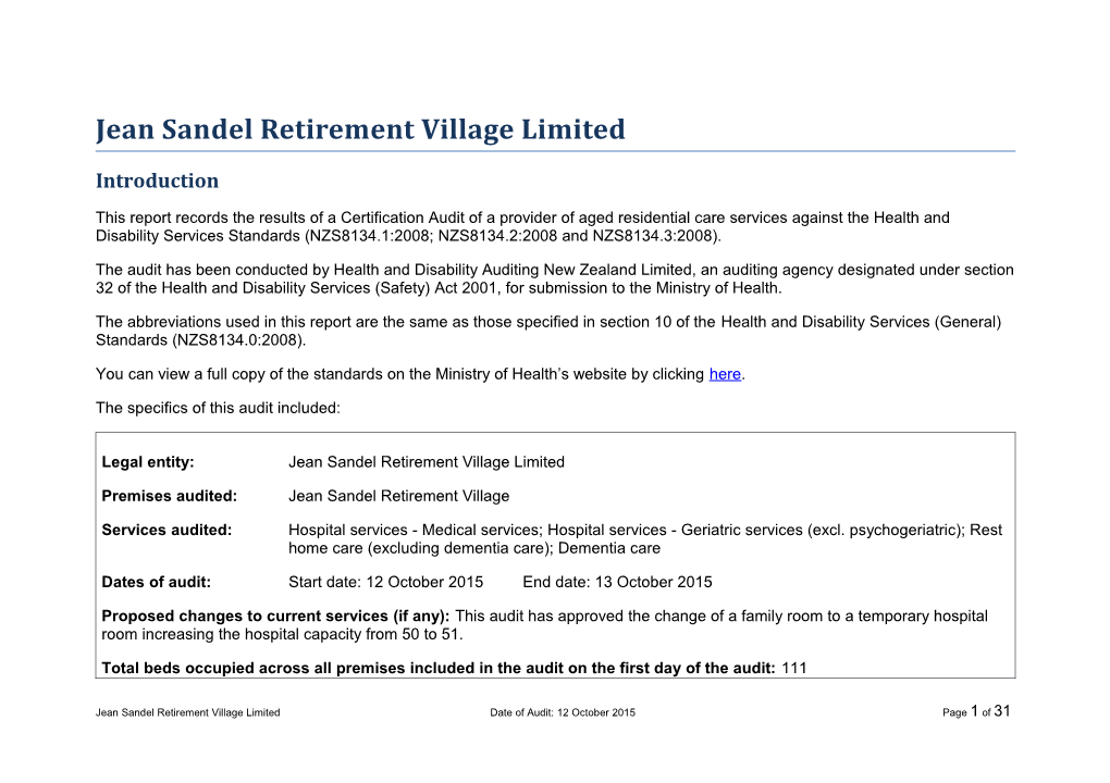 Jean Sandel Retirement Village Limited