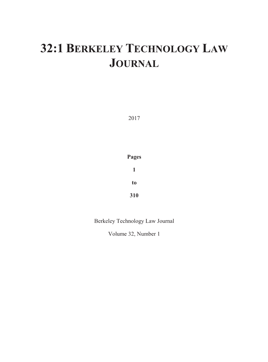 32:1 Berkeley Technology Law Journal