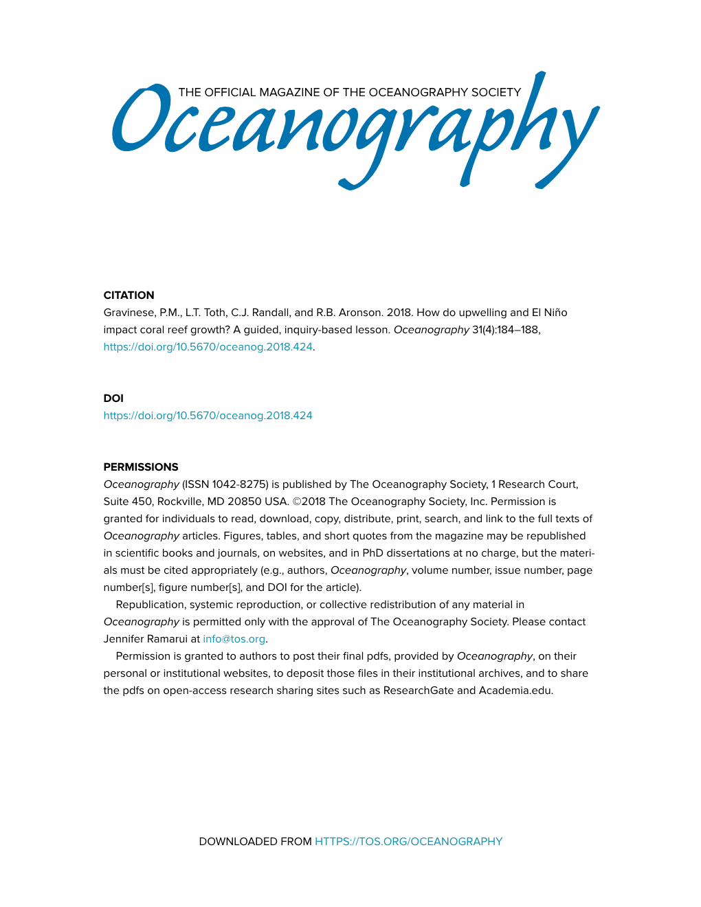 How Do Upwelling and El Niño Impact Coral Reef Growth? a Guided, Inquiry-Based Lesson