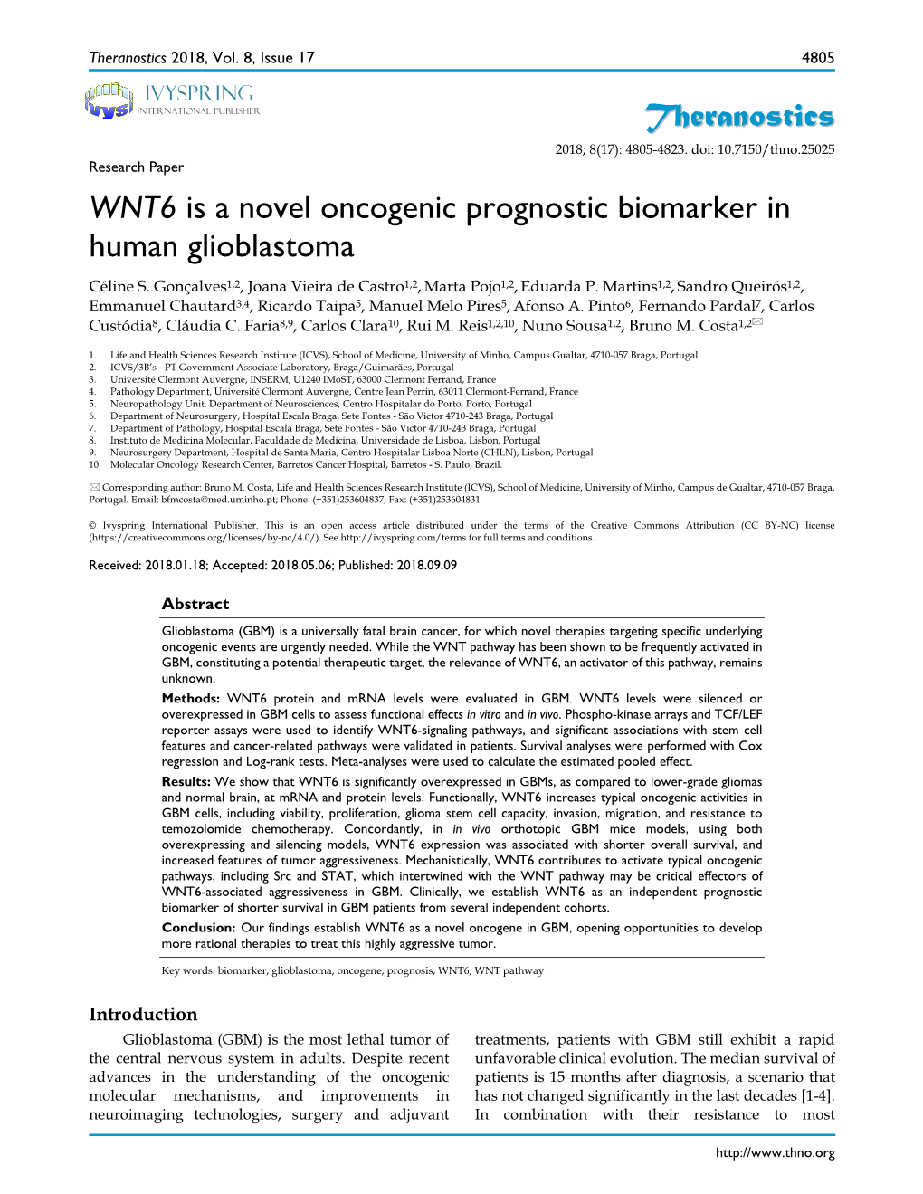 Theranostics WNT6 Is a Novel Oncogenic Prognostic Biomarker In