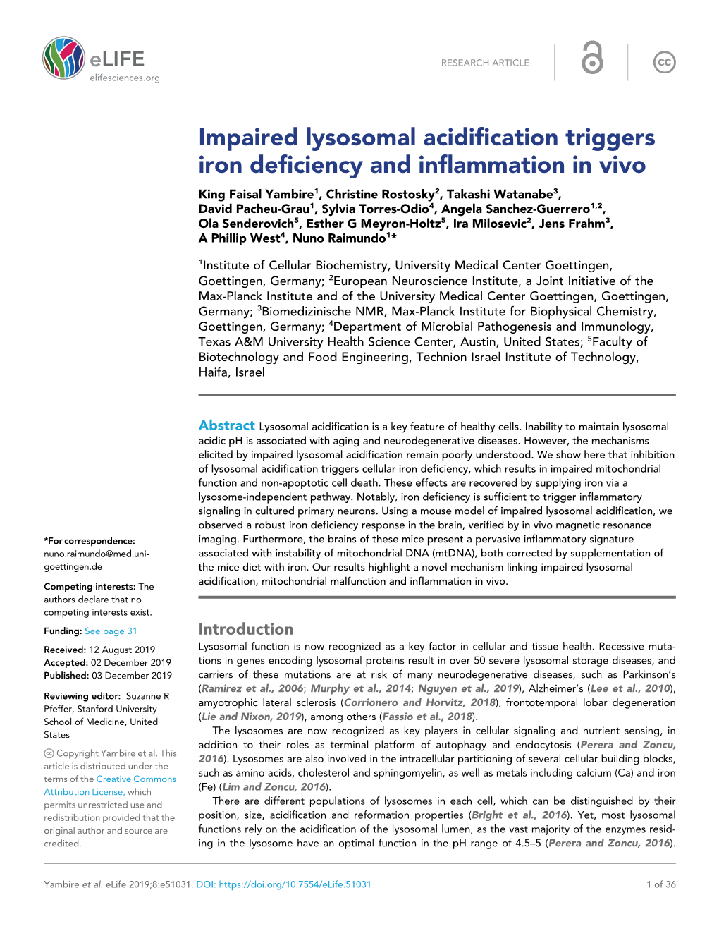 Impaired Lysosomal Acidification Triggers Iron Deficiency And