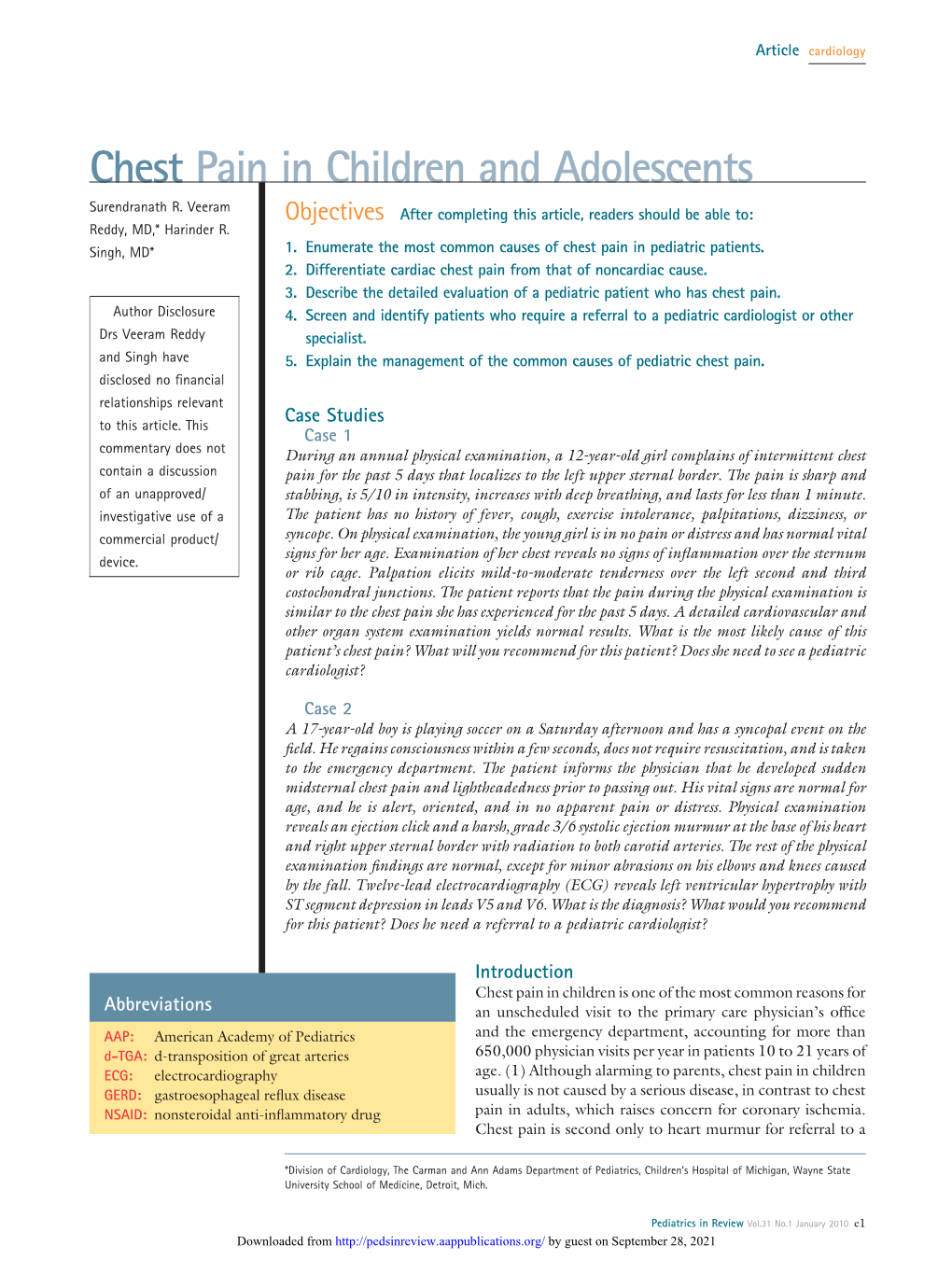 Chest Pain in Children and Adolescents Surendranath R