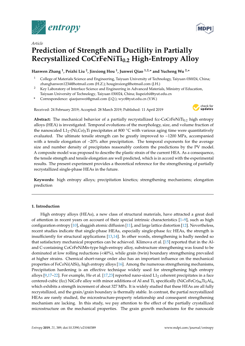 Prediction of Strength and Ductility in Partially Recrystallized Cocrfeniti0.2 High-Entropy Alloy