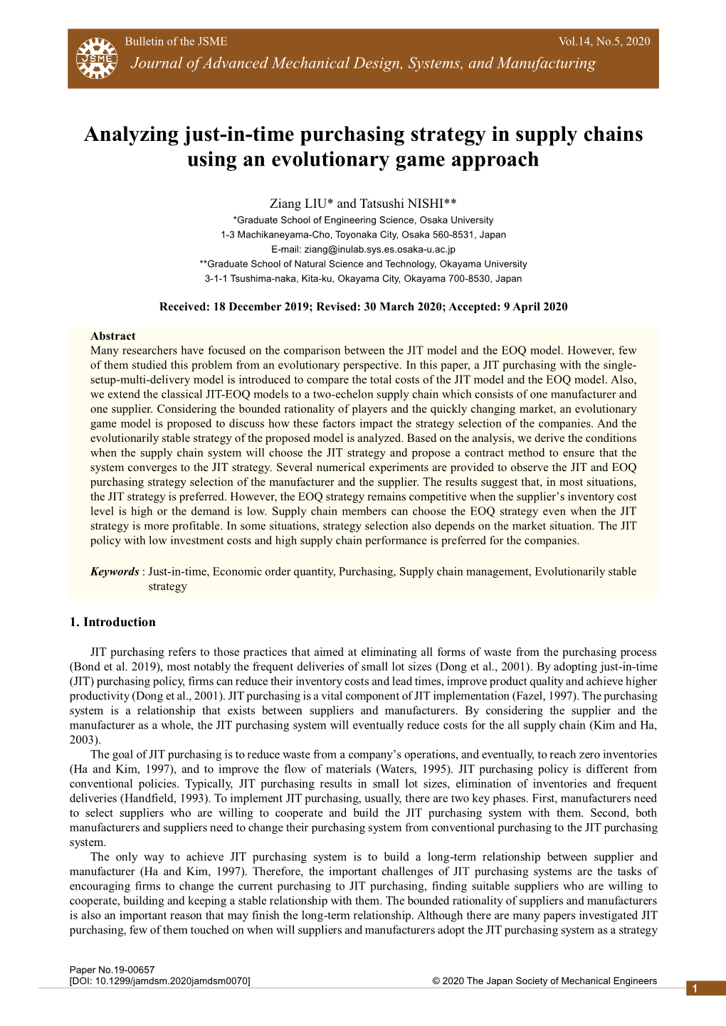 Analyzing Just-In-Time Purchasing Strategy in Supply Chains Using an Evolutionary Game Approach