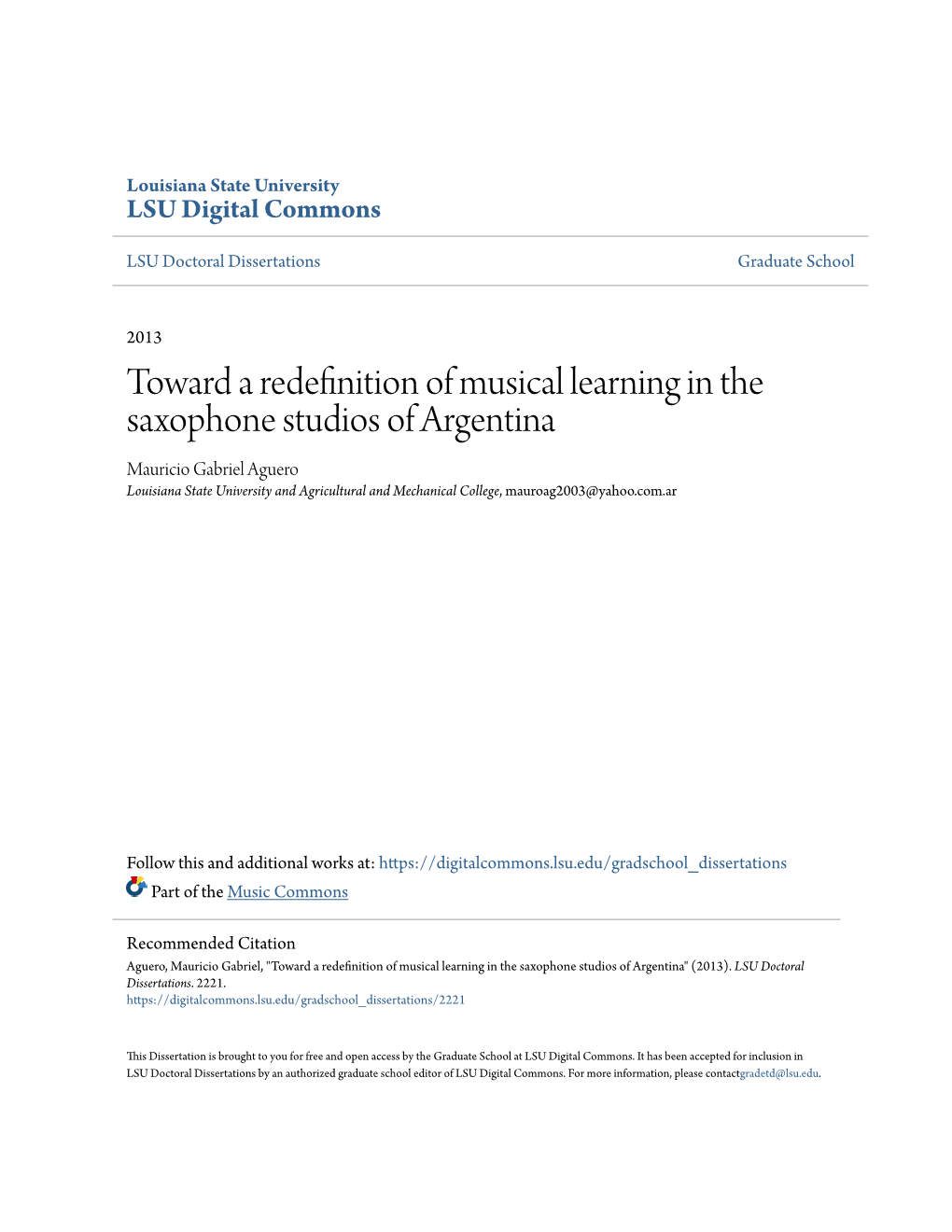 Toward a Redefinition of Musical Learning in the Saxophone Studios of Argentina