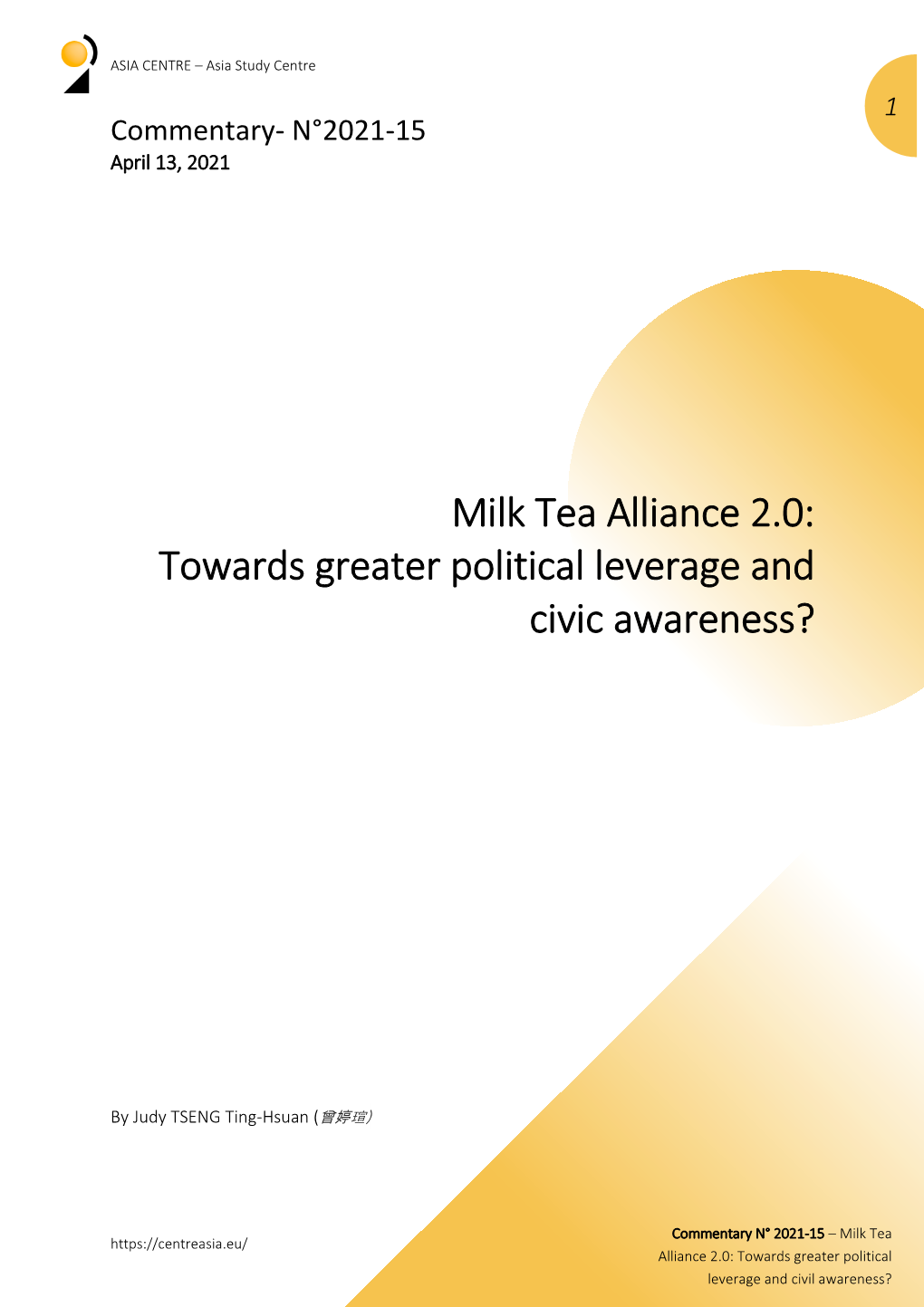 Milk Tea Alliance 2.0: Towards Greater Political Leverage and Civic Awareness?
