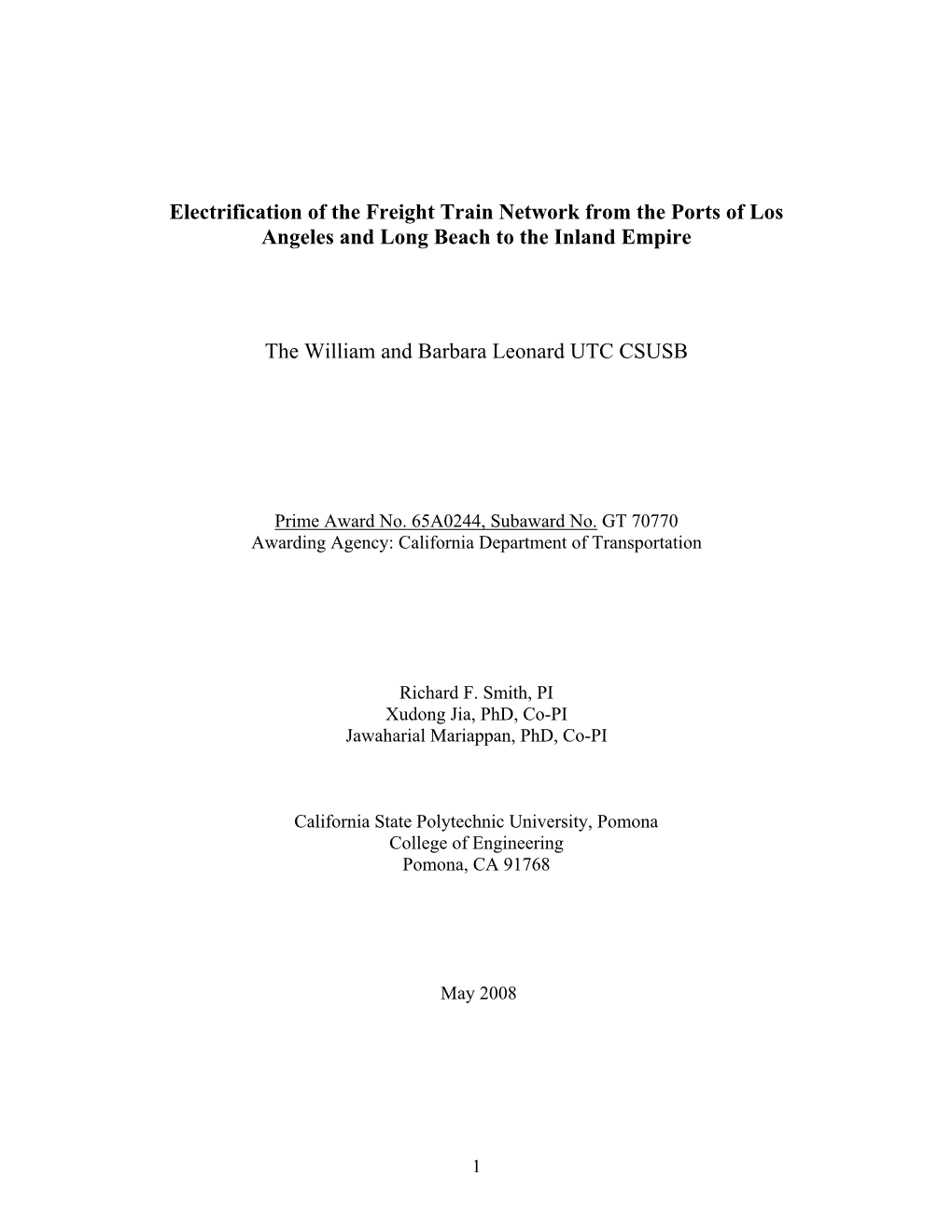 Electrification of the Freight Train Network from the Ports of Los Angeles and Long Beach to the Inland Empire