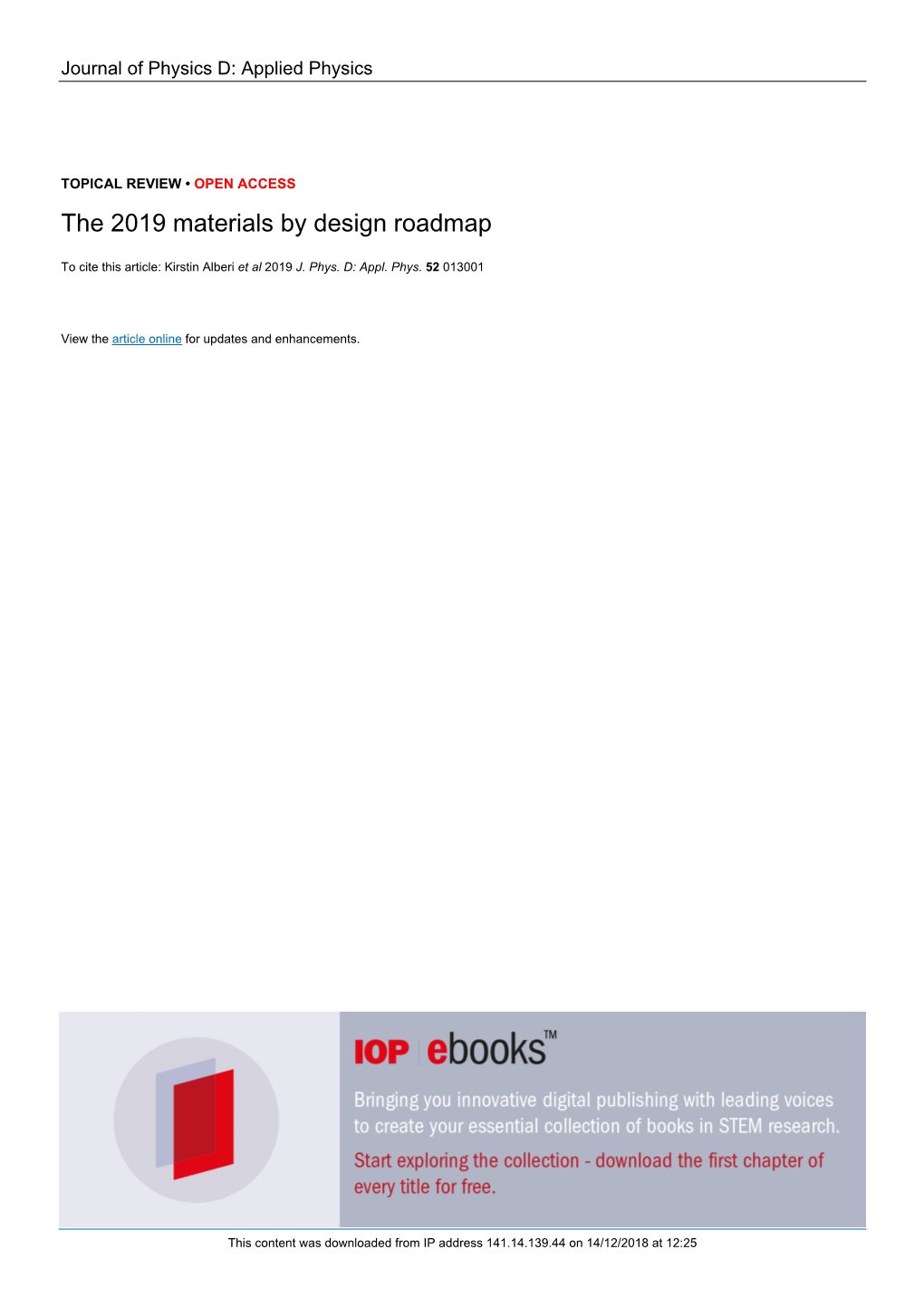 The 2019 Materials by Design Roadmap